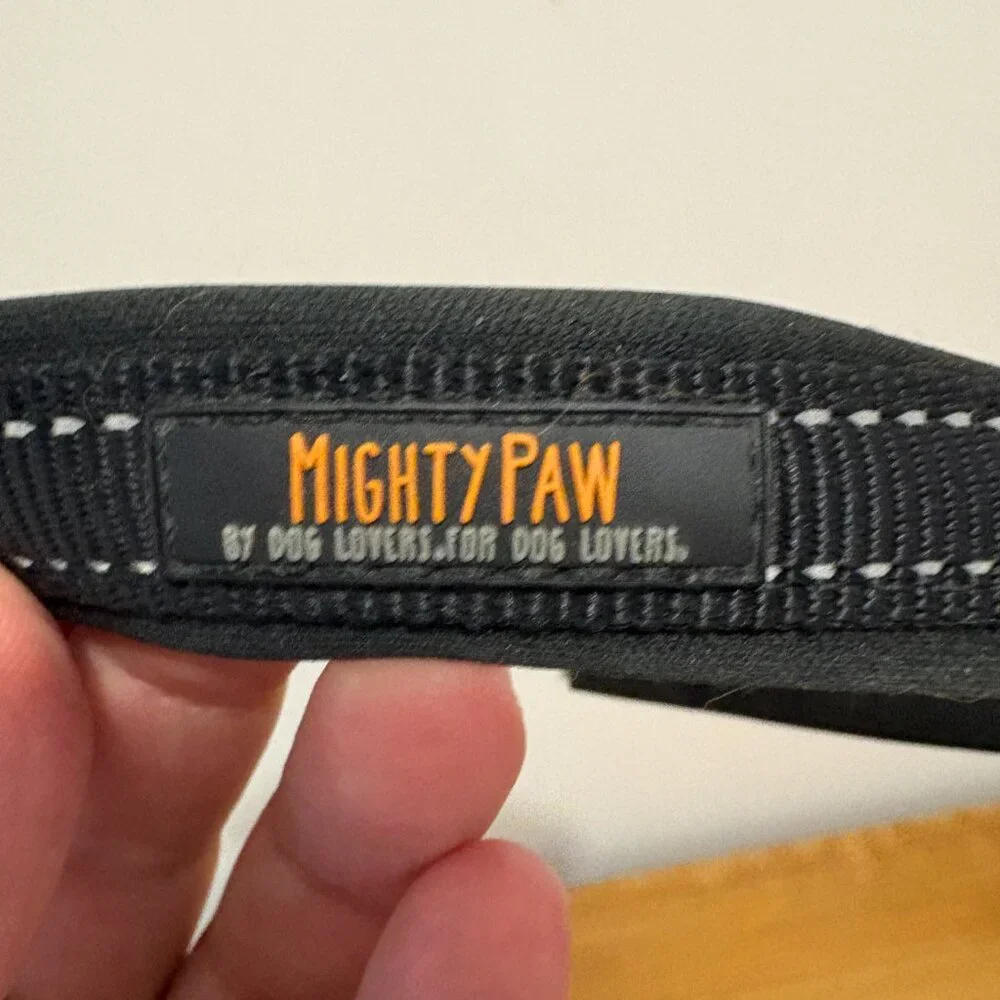 Mighty Paw Black Dog Collar - Neoprene Padded - Reflective for Running, Size S